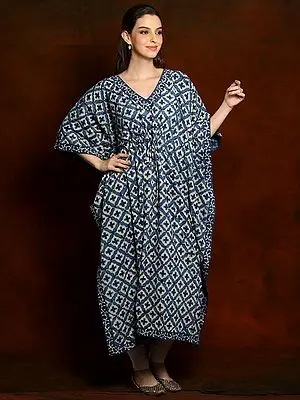 Galaxy Blue Pure Cotton Printed Long Kaftan