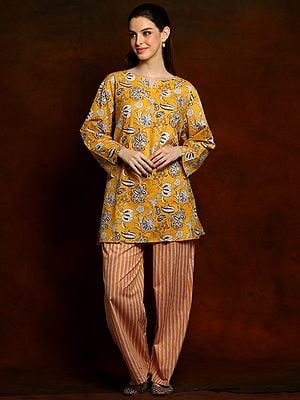 Mustard Yellow Pure Cotton Indian Style Co-Ord Set