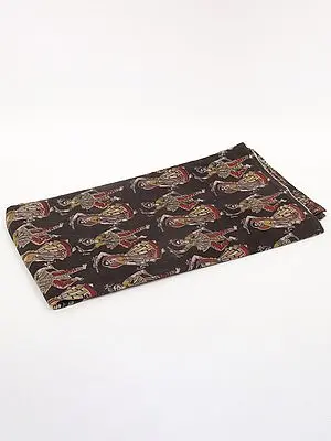 Blackened-Pearl Pure Cotton Kalamkari Dandiya Folk Dance Blocked Printed Fabric