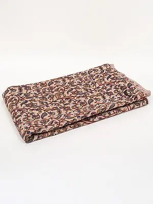 Cloud-Cream Pure Cotton Kalamkari Vine Motif Blocked Printed Fabric