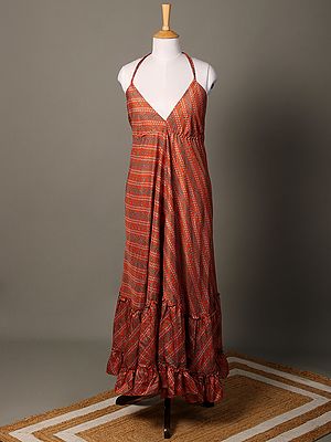 A-Line Halter Neck Dress with Ruffles on Hem