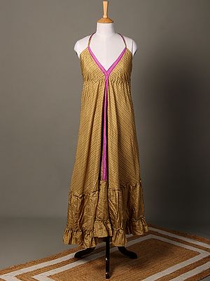 A-Line Halter Neck Dress with Ruffles on Hem