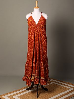 A-Line Halter Neck Dress with Ruffles on Hem