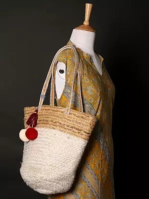 Bohemian Braided Jute Tote Bag for Travel