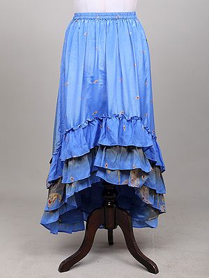 Printed Silk A-Line Skirt with High-Low Ruffled Hem