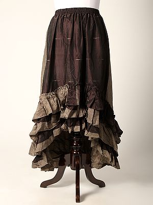 Printed Silk A-Line Skirt with High-Low Ruffled Hem
