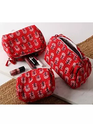 Jaipuri Cotton Block Printed Multipurpose Pouch (Set of 3)