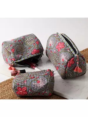 Jaipuri Cotton Block Printed Multipurpose Pouch (Set of 3)