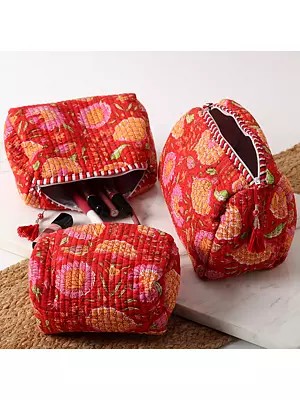 Jaipuri Cotton Block Printed Multipurpose Pouch (Set of 3)