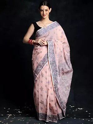 Baby Pink Pure Cotton Tangail Saree From Bengal