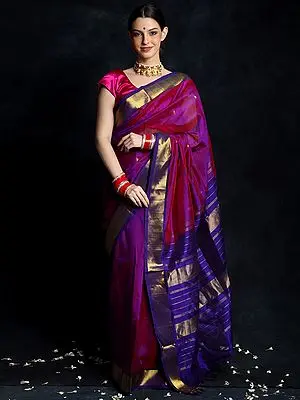 Banarasi Self Shine Magenta and Violet Saree with Zari Border and Palla