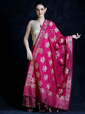 Banarasi Silk Floral Butta Motif Brocaded Dupatta with Latkan Palla