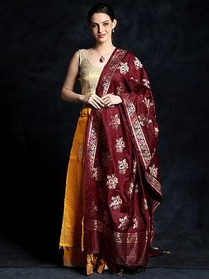 Banarasi Silk Floral Butta Motif Brocaded Dupatta with Latkan Palla
