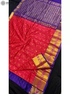 Rani Pink and Purple Handwoven Silk Saree With Blouse