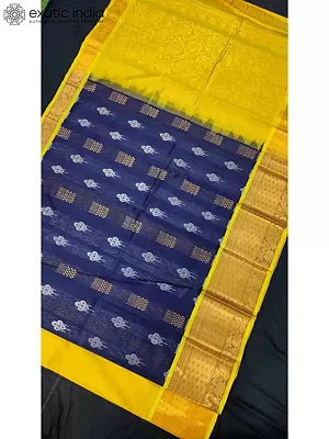Dark-Blue Silk Saree With Rich Pallu And Contrast Blouse