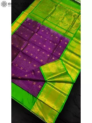 Hyacinth-Violet Silk Saree With Contrast Blouse