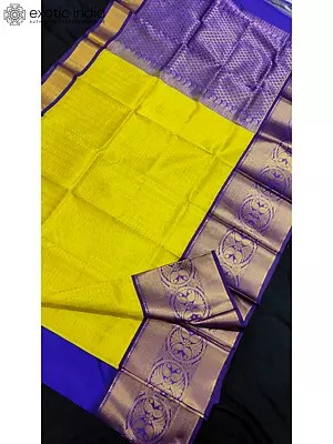 Sunflower-Yellow Silk Saree With Contrast Blouse