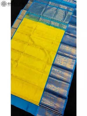 Sunrise-Yellow Silk Saree With Rich Pallu And Contrast Blouse