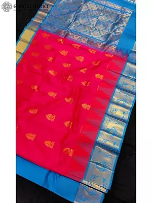 Crayola-Red Silk Saree With Rich Pallu And Contrast Blouse