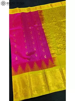 Deep-Pink Gadwal Pattu Silk Saree With Yellow Border