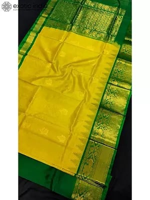 Cyber-Yellow Pure Handwoven Gadwal Pattu Silk Saree