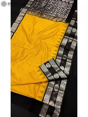 Musterd-Yellow Pure Handwoven Silk Saree With Silver Border