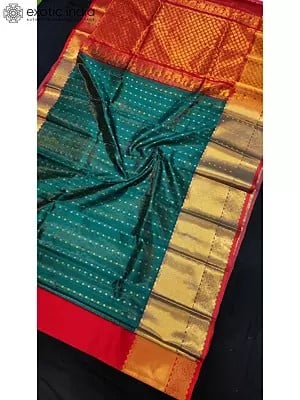 Rich Pallu Teal Green Silk Saree With Red Blouse