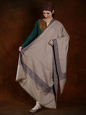 Pashmina Machine Spun Cotton Embroidered Border Trench-Coat Shwal