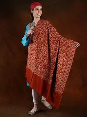 Lava-Falls Handspun Kalka Jaal Pattern Cotton Embroidered Pashmina Shawl