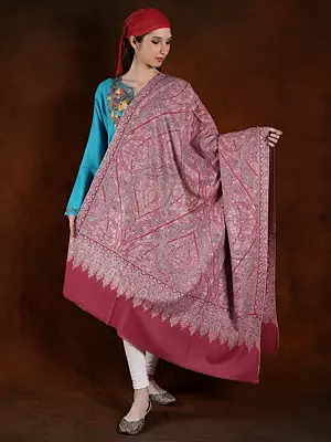 Dusty-Cedar Pashmina Machine Spun Tonal Embroidered Jamawar Shawl