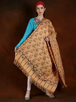 Desert-Dust Color Machien Spun Floral Motif Pashmina Kani Shawl