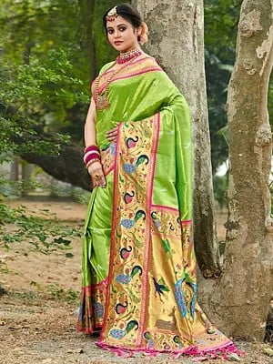 Paithani Silk Saree and Golden Peacock Pattern with Blouse