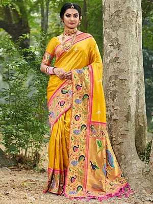 Paithani Silk Saree and Golden Peacock Pattern with Blouse