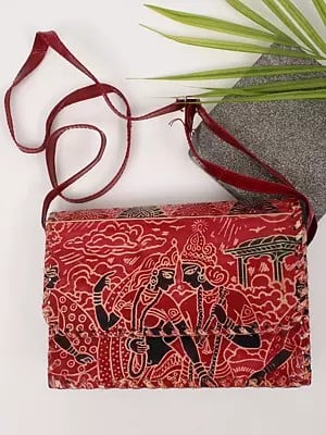 Racing-Red Radha Krishna Side Shoulder Shantiniketan Leather Bag