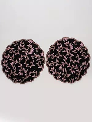 Black-Pink Beaded Round Shaped Table Mat (Set of 2)