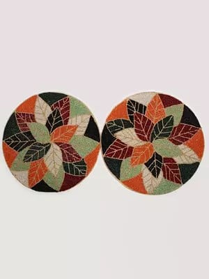 Multicolor Designer Leaf Shaped Beaded Table Mat (Set of 2)