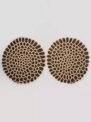 Designer Round Table Mat With Multicolor Beaded Work (Set Of 2)