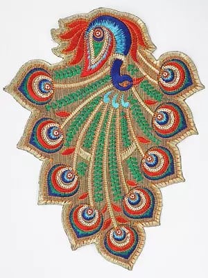 Peacock Design Sequins-Thread Work Patch