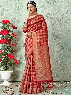 Organza Squre Pattern Saree With Latkan And Blouse
