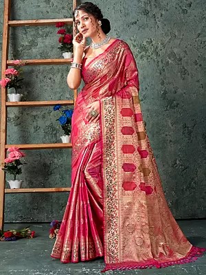 Organza Tree Branches Pattern Saree with Tassels Pallu and Blouse