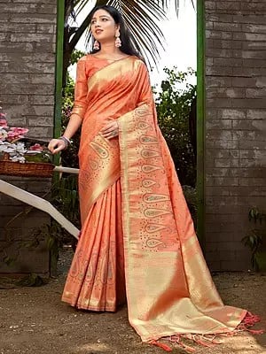 Banarasi Silk Paisley Motif Saree with Latkan Anchal and Blouse