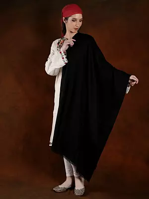 Midnight-Black Handspun Plain Pashmina Shawl For Unisex