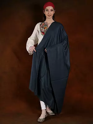 Gunmetal-Blue Color Handspun Pashmina Plain Shawl (Unisex)