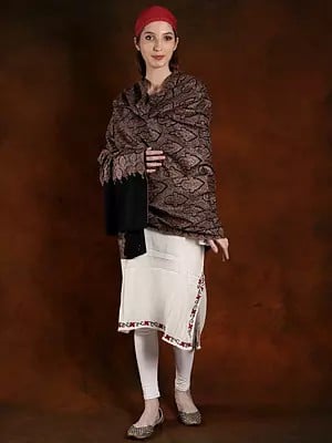 Black Beauty Handspun Pashmina Shawl with Silk Embroidered and High-End Piece of Jamawar