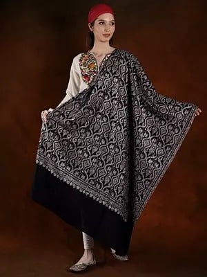 Black-Iris Silk Embroidery Handspun Pashmina Jamawar Shawl