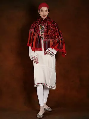 Biking Red Machine Spun Kani Pashmina Shawl