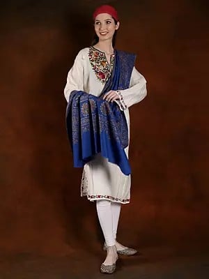 Navy-Blue Handspun Pashmina Silk Embroidery Shawl