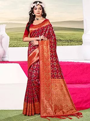 Kathakali Silk Patola Style Saree With Peacock Design In Border And Blouse
