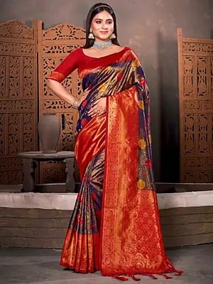 Kanjivaram Silk Floral Design Saree With Broad Border And Blouse