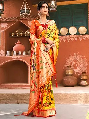 Paithani Silk Tassel Saree With Floral Design And Blouse